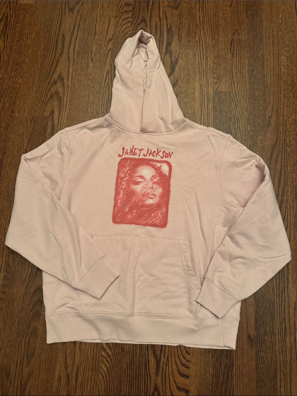 JACKSON Light Pink Pullover Hoodie with Red Graphic